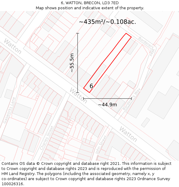 6, WATTON, BRECON, LD3 7ED: Plot and title map