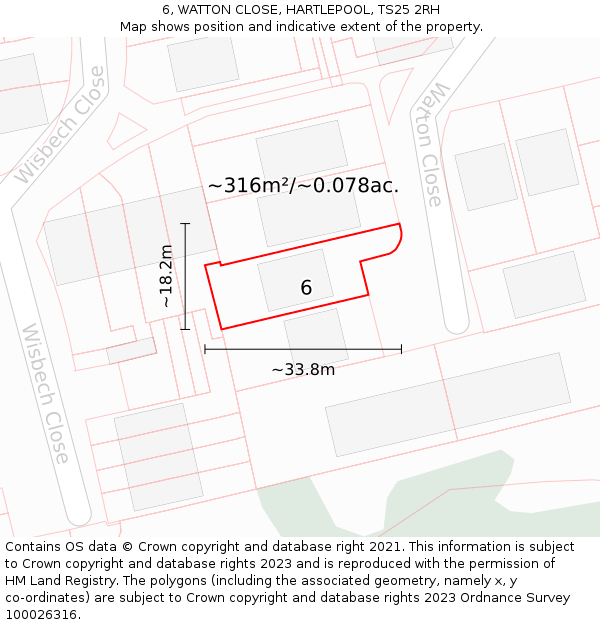 6, WATTON CLOSE, HARTLEPOOL, TS25 2RH: Plot and title map
