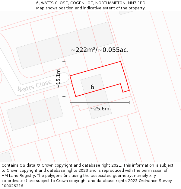6, WATTS CLOSE, COGENHOE, NORTHAMPTON, NN7 1PD: Plot and title map