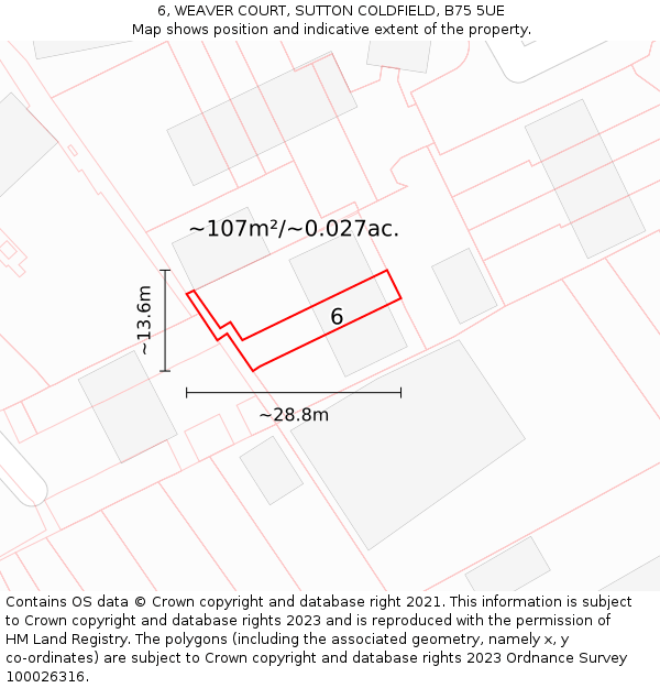 6, WEAVER COURT, SUTTON COLDFIELD, B75 5UE: Plot and title map