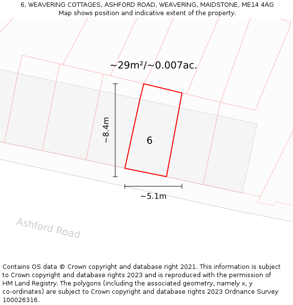 6, WEAVERING COTTAGES, ASHFORD ROAD, WEAVERING, MAIDSTONE, ME14 4AG: Plot and title map