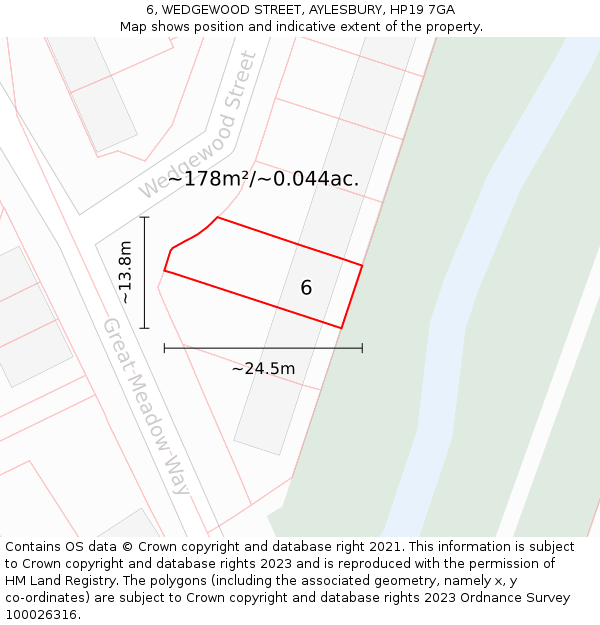 6, WEDGEWOOD STREET, AYLESBURY, HP19 7GA: Plot and title map