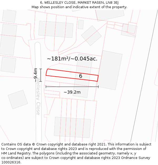 6, WELLESLEY CLOSE, MARKET RASEN, LN8 3EJ: Plot and title map