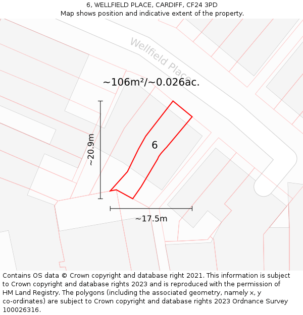 6, WELLFIELD PLACE, CARDIFF, CF24 3PD: Plot and title map