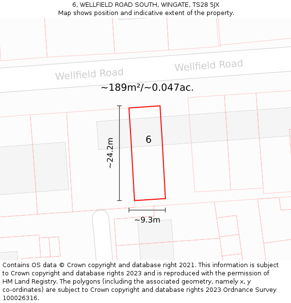 6, WELLFIELD ROAD SOUTH, WINGATE, TS28 5JX: Plot and title map