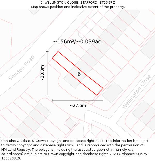 6, WELLINGTON CLOSE, STAFFORD, ST16 3FZ: Plot and title map