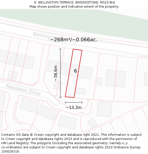6, WELLINGTON TERRACE, BASINGSTOKE, RG23 8HJ: Plot and title map