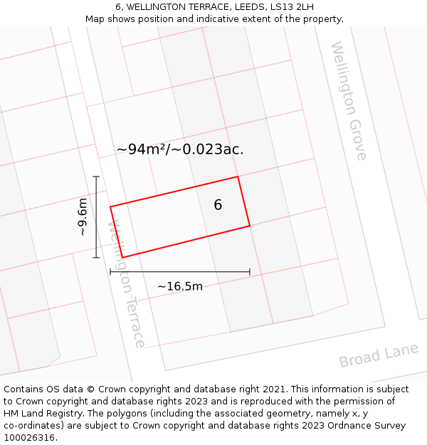 6, WELLINGTON TERRACE, LEEDS, LS13 2LH: Plot and title map