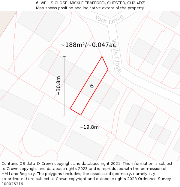6, WELLS CLOSE, MICKLE TRAFFORD, CHESTER, CH2 4DZ: Plot and title map