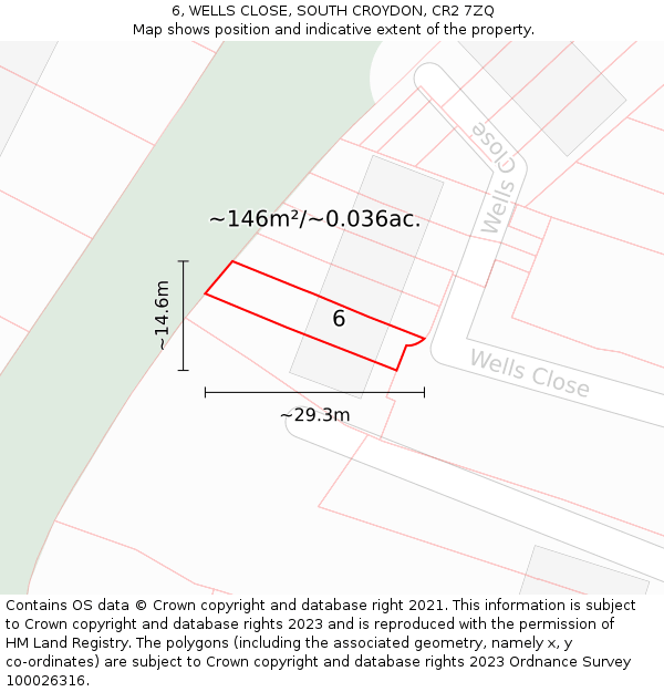 6, WELLS CLOSE, SOUTH CROYDON, CR2 7ZQ: Plot and title map
