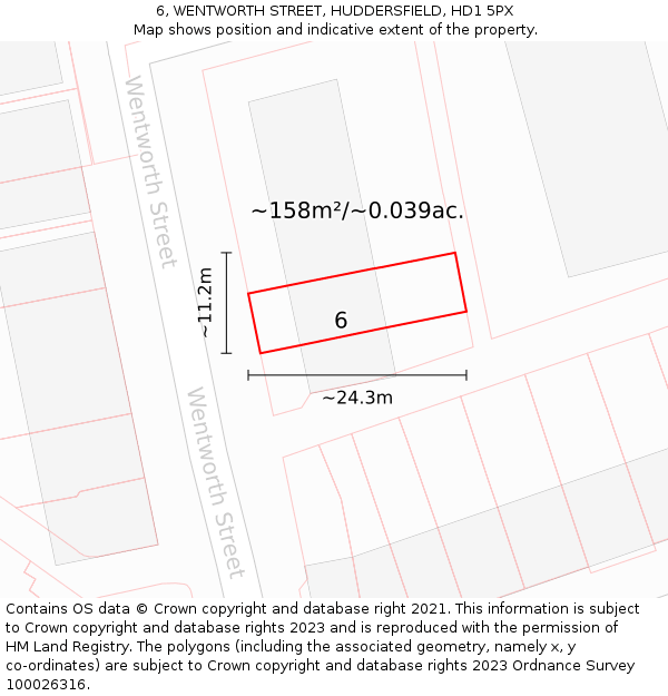 6, WENTWORTH STREET, HUDDERSFIELD, HD1 5PX: Plot and title map