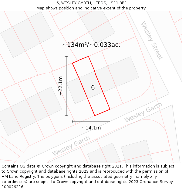 6, WESLEY GARTH, LEEDS, LS11 8RF: Plot and title map