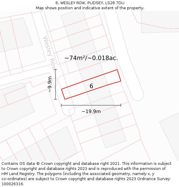 6, WESLEY ROW, PUDSEY, LS28 7DU: Plot and title map
