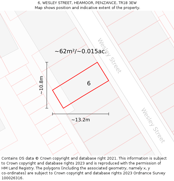 6, WESLEY STREET, HEAMOOR, PENZANCE, TR18 3EW: Plot and title map
