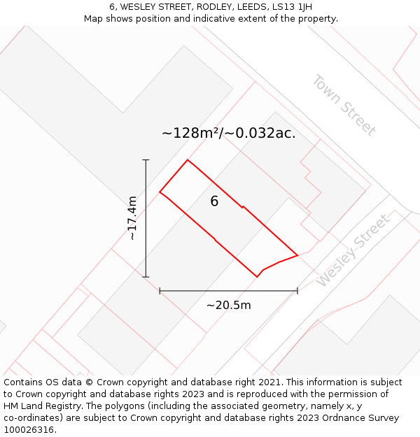 6, WESLEY STREET, RODLEY, LEEDS, LS13 1JH: Plot and title map