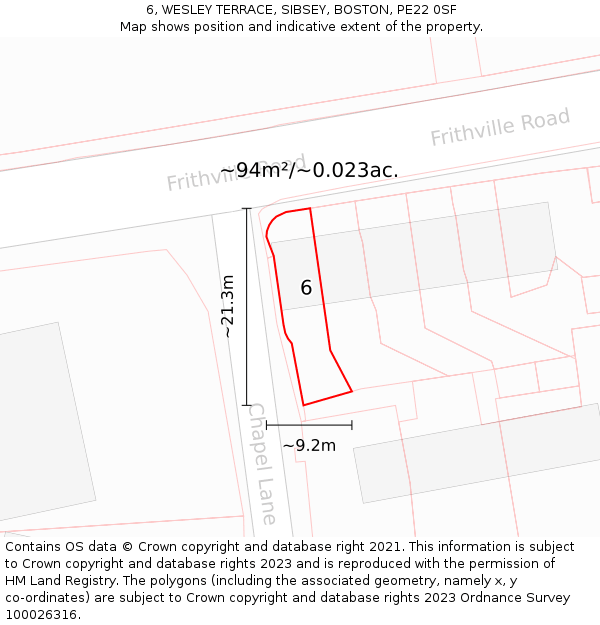 6, WESLEY TERRACE, SIBSEY, BOSTON, PE22 0SF: Plot and title map