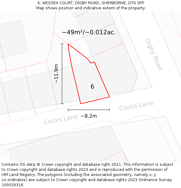 6, WESSEX COURT, DIGBY ROAD, SHERBORNE, DT9 3PP: Plot and title map