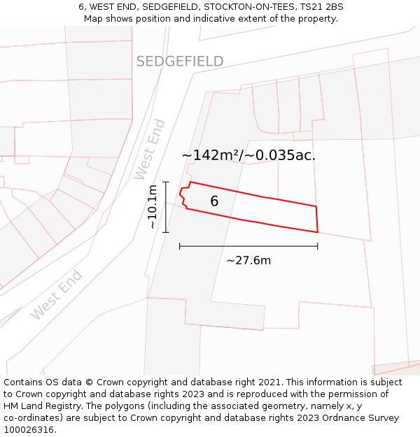 6, WEST END, SEDGEFIELD, STOCKTON-ON-TEES, TS21 2BS: Plot and title map