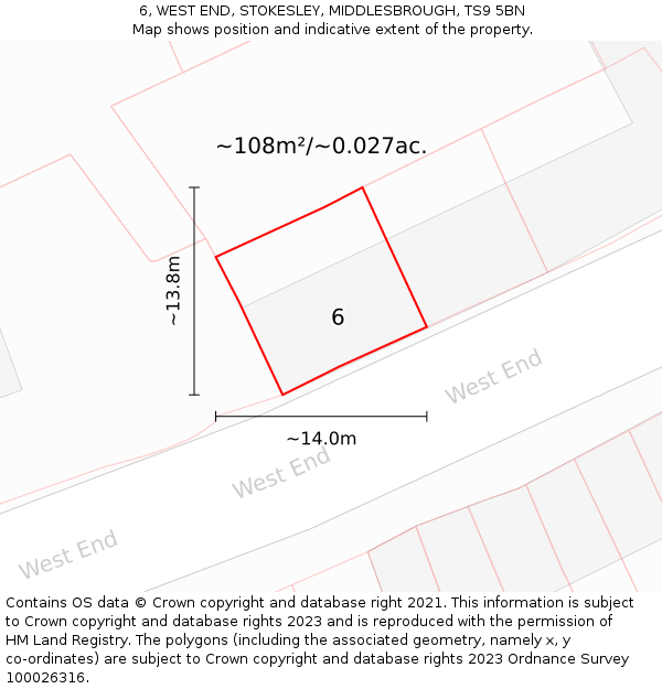 6, WEST END, STOKESLEY, MIDDLESBROUGH, TS9 5BN: Plot and title map