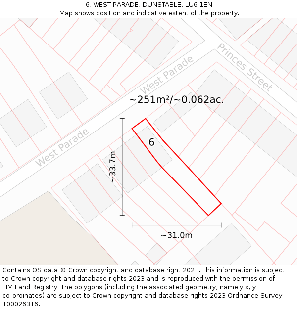 6, WEST PARADE, DUNSTABLE, LU6 1EN: Plot and title map