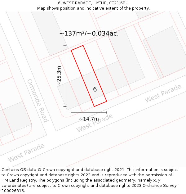 6, WEST PARADE, HYTHE, CT21 6BU: Plot and title map