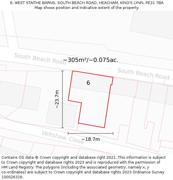 6, WEST STAITHE BARNS, SOUTH BEACH ROAD, HEACHAM, KING'S LYNN, PE31 7BA: Plot and title map