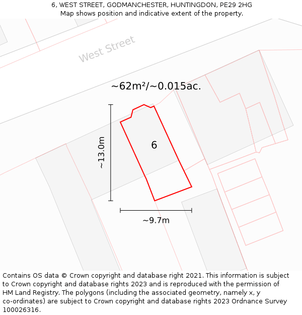 6, WEST STREET, GODMANCHESTER, HUNTINGDON, PE29 2HG: Plot and title map