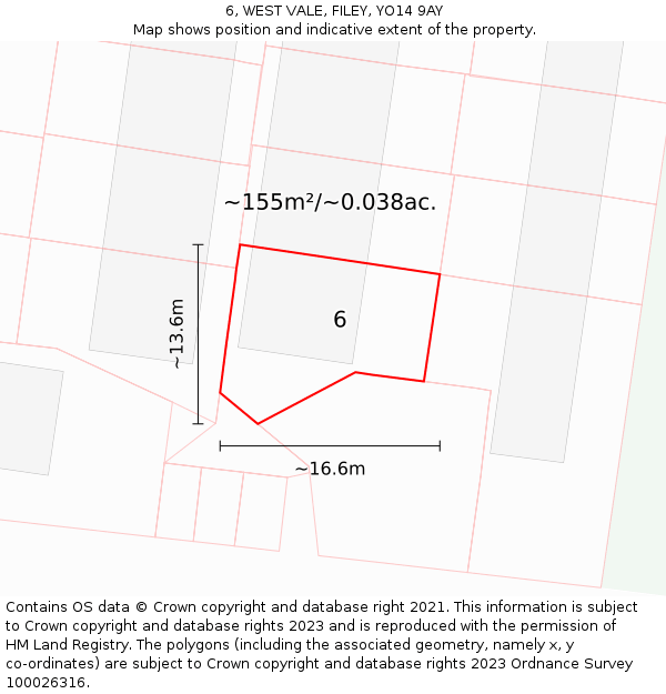 6, WEST VALE, FILEY, YO14 9AY: Plot and title map