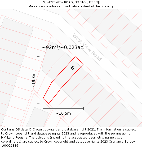 6, WEST VIEW ROAD, BRISTOL, BS3 3JJ: Plot and title map