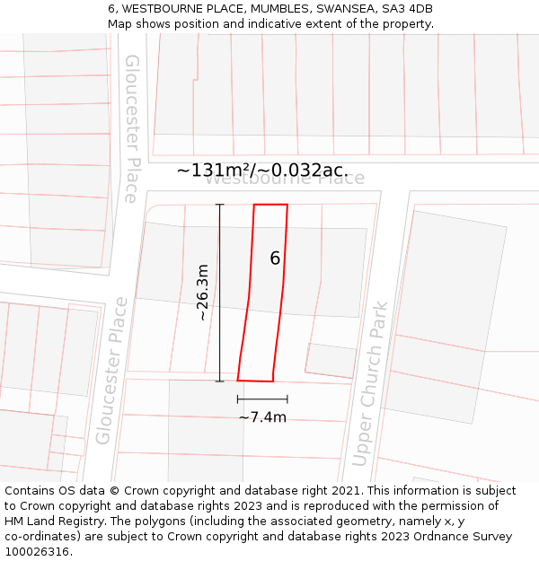 6, WESTBOURNE PLACE, MUMBLES, SWANSEA, SA3 4DB: Plot and title map