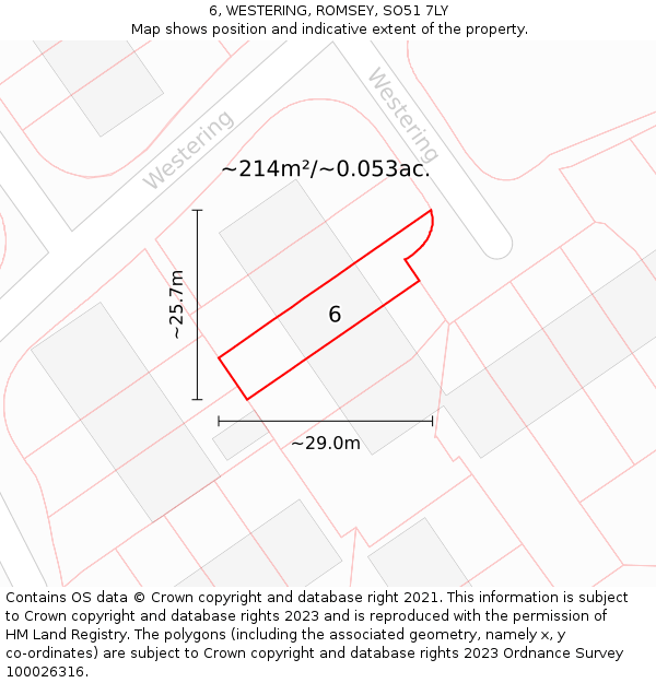 6, WESTERING, ROMSEY, SO51 7LY: Plot and title map
