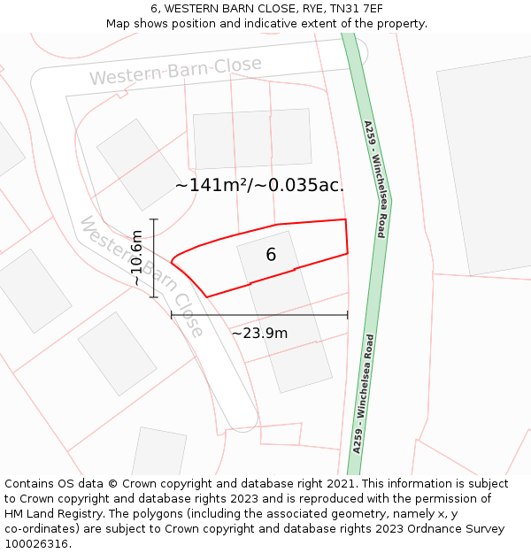 6, WESTERN BARN CLOSE, RYE, TN31 7EF: Plot and title map