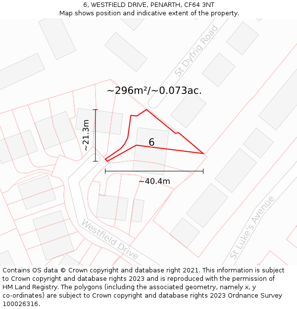 6, WESTFIELD DRIVE, PENARTH, CF64 3NT: Plot and title map