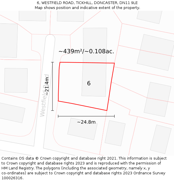 6, WESTFIELD ROAD, TICKHILL, DONCASTER, DN11 9LE: Plot and title map