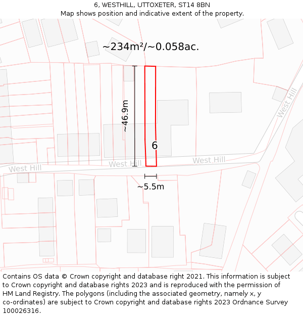 6, WESTHILL, UTTOXETER, ST14 8BN: Plot and title map
