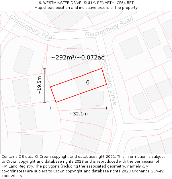 6, WESTMINSTER DRIVE, SULLY, PENARTH, CF64 5ET: Plot and title map