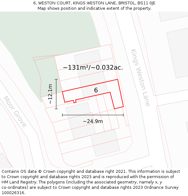 6, WESTON COURT, KINGS WESTON LANE, BRISTOL, BS11 0JE: Plot and title map