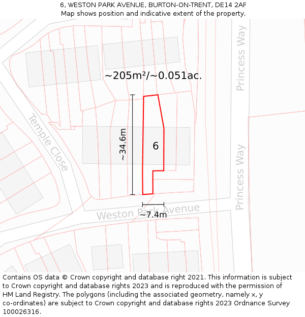 6, WESTON PARK AVENUE, BURTON-ON-TRENT, DE14 2AF: Plot and title map