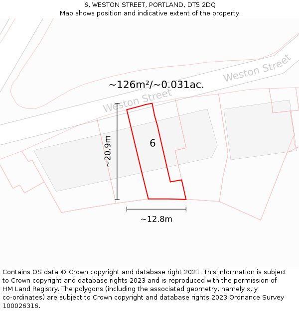 6, WESTON STREET, PORTLAND, DT5 2DQ: Plot and title map