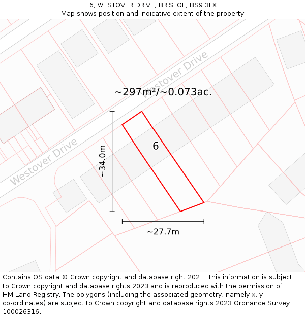 6, WESTOVER DRIVE, BRISTOL, BS9 3LX: Plot and title map