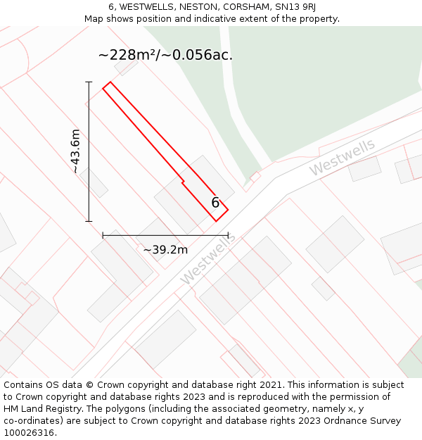6, WESTWELLS, NESTON, CORSHAM, SN13 9RJ: Plot and title map