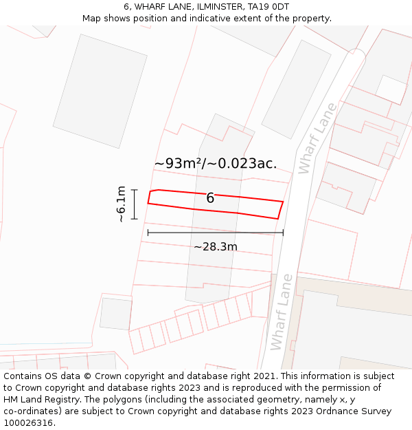 6, WHARF LANE, ILMINSTER, TA19 0DT: Plot and title map