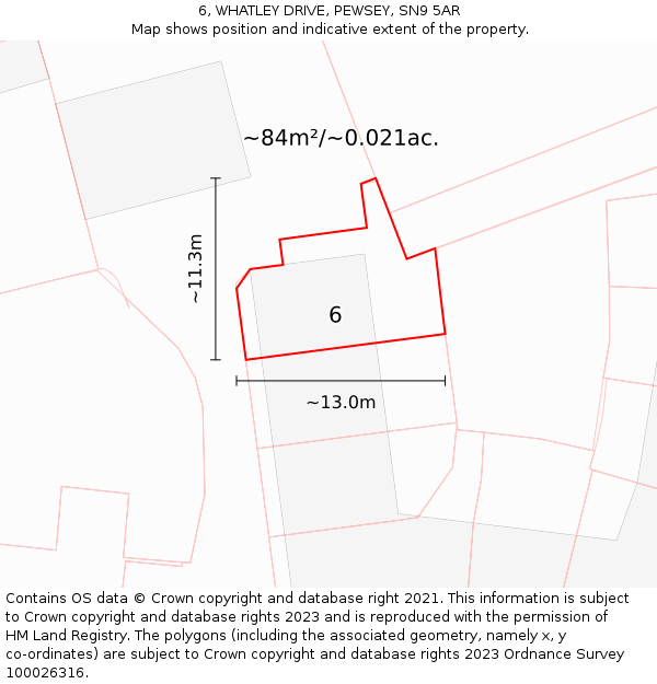 6, WHATLEY DRIVE, PEWSEY, SN9 5AR: Plot and title map
