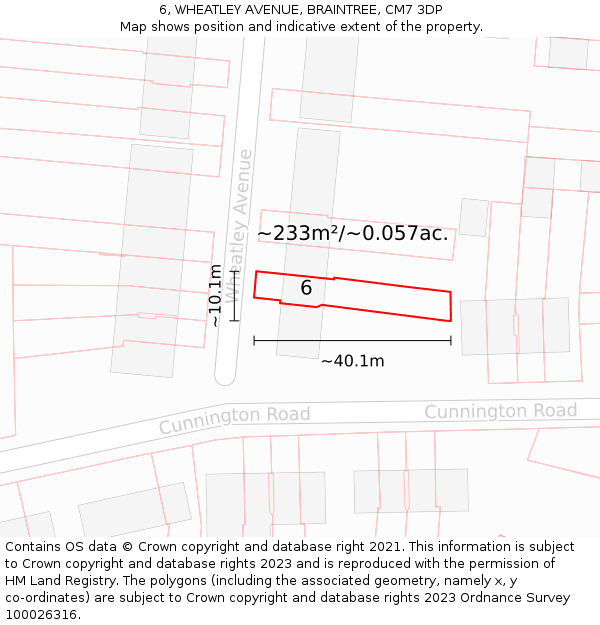 6, WHEATLEY AVENUE, BRAINTREE, CM7 3DP: Plot and title map