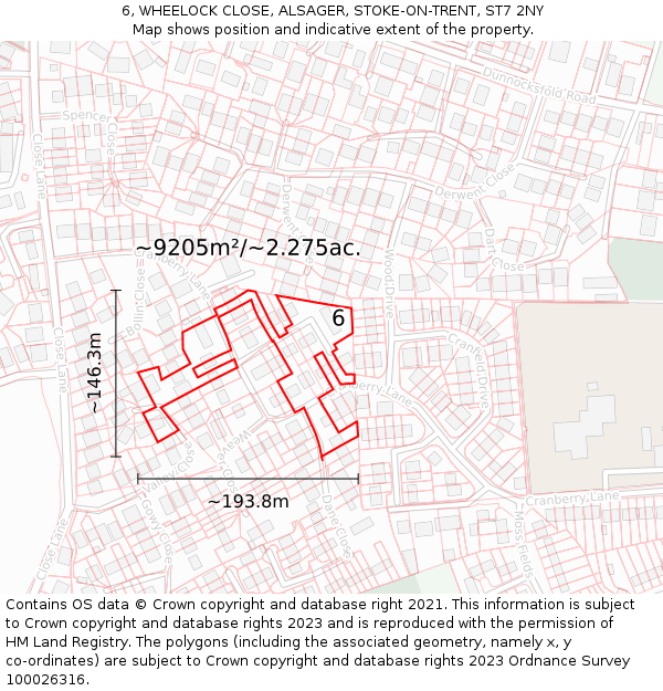 6, WHEELOCK CLOSE, ALSAGER, STOKE-ON-TRENT, ST7 2NY: Plot and title map