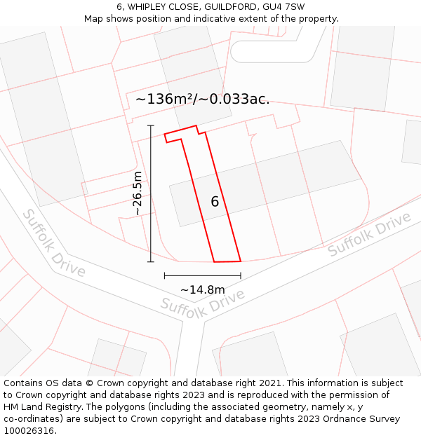 6, WHIPLEY CLOSE, GUILDFORD, GU4 7SW: Plot and title map