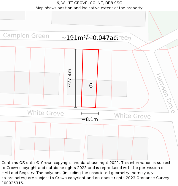 6, WHITE GROVE, COLNE, BB8 9SG: Plot and title map