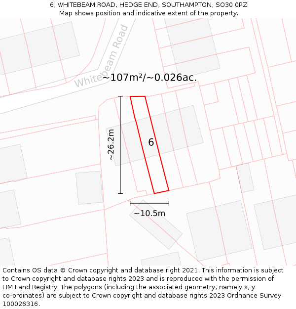 6, WHITEBEAM ROAD, HEDGE END, SOUTHAMPTON, SO30 0PZ: Plot and title map