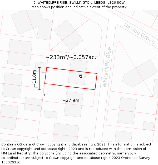 6, WHITECLIFFE RISE, SWILLINGTON, LEEDS, LS26 8QW: Plot and title map