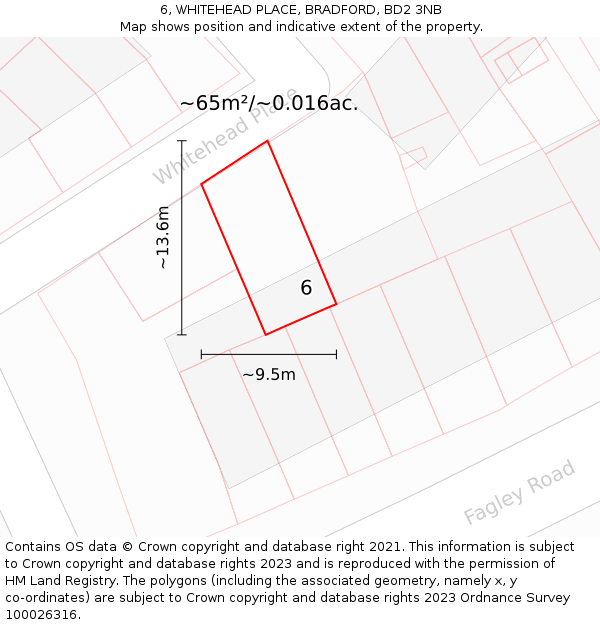 6, WHITEHEAD PLACE, BRADFORD, BD2 3NB: Plot and title map